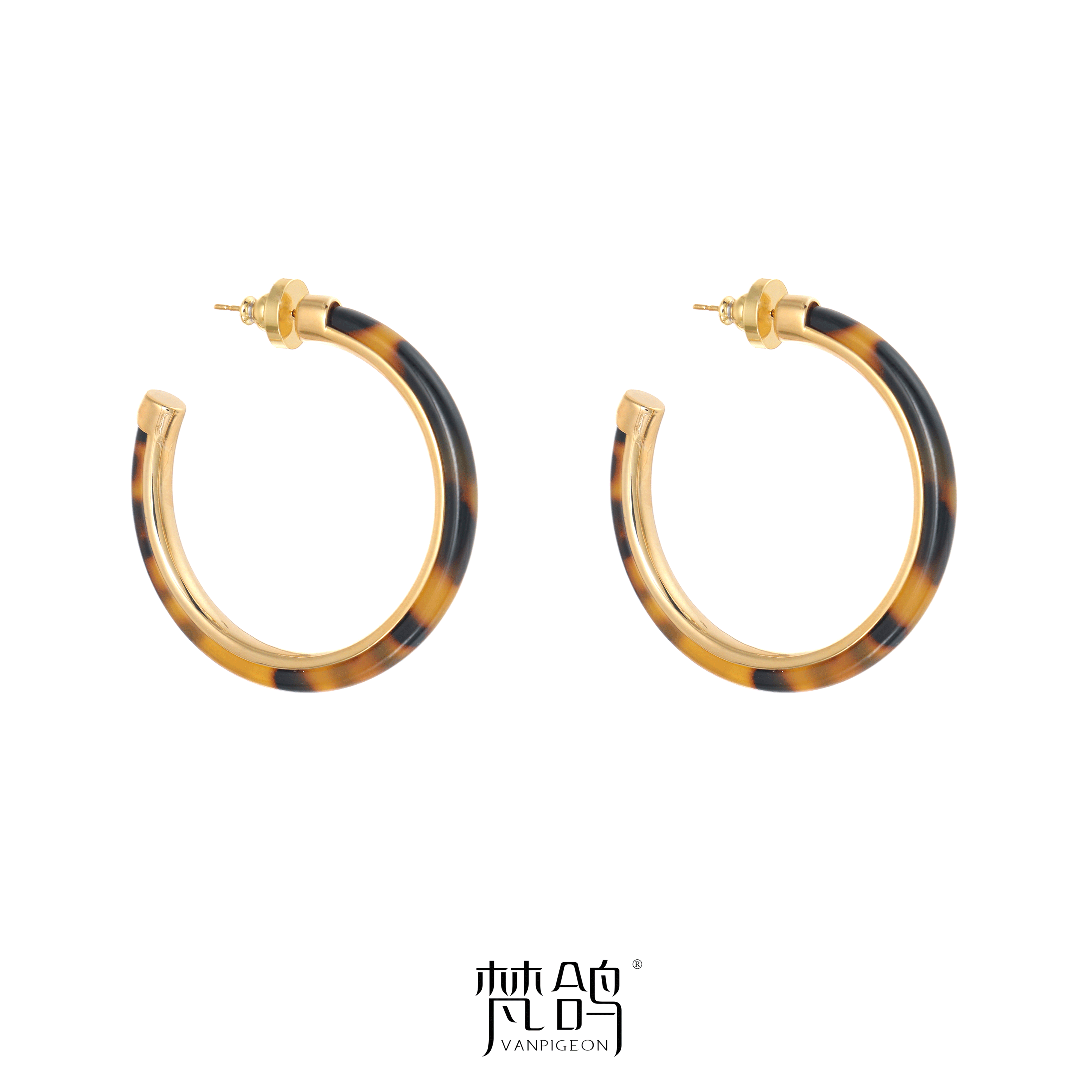 VANPIGEON/梵鸽 黄铜耳饰 玳瑁色豹纹耳圈高级感露思同款耳环