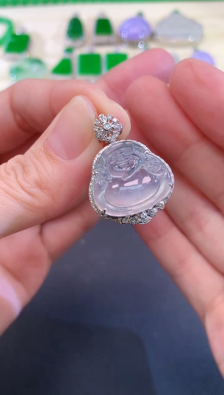 翡翠18K金镶嵌吊坠(不含链)财神|8800