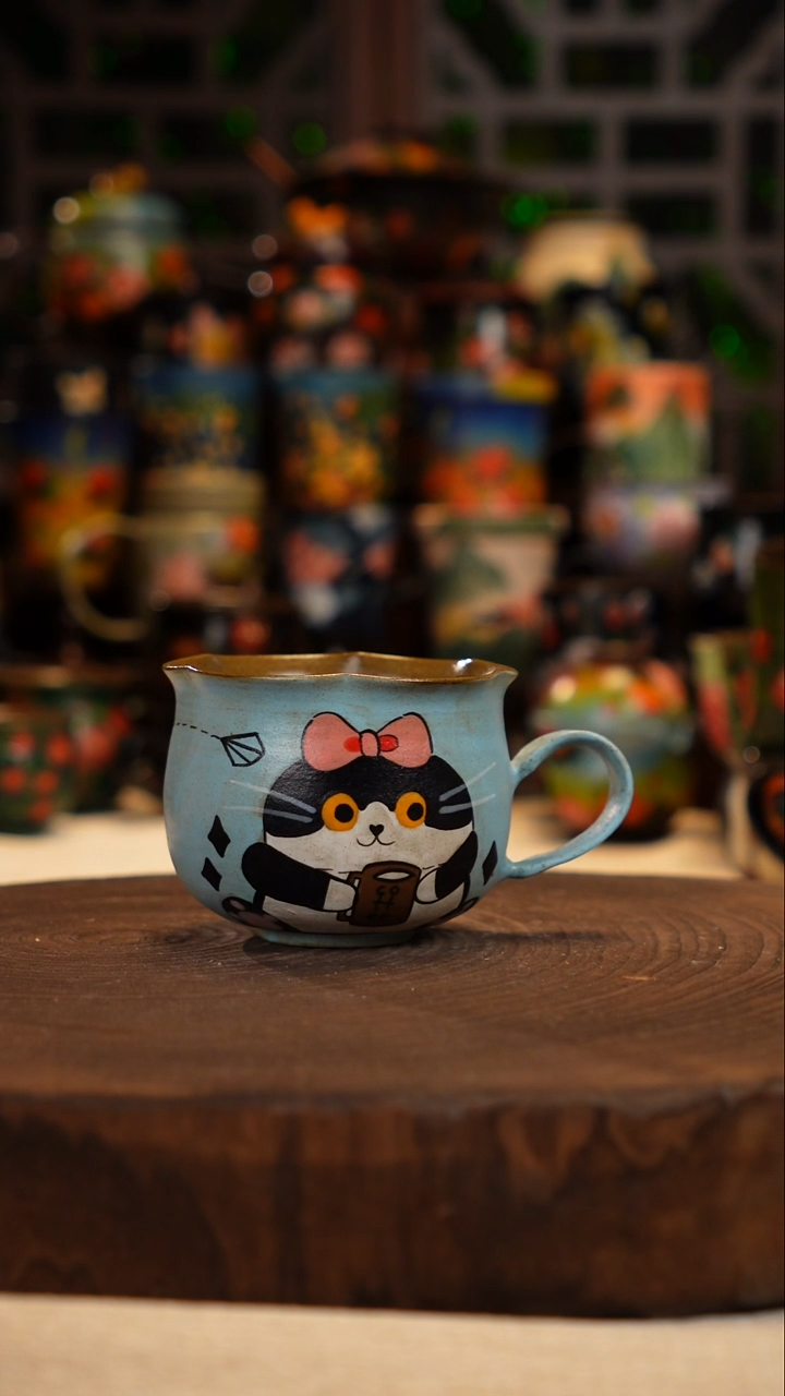 油画   手绘釉下彩脏脏杯