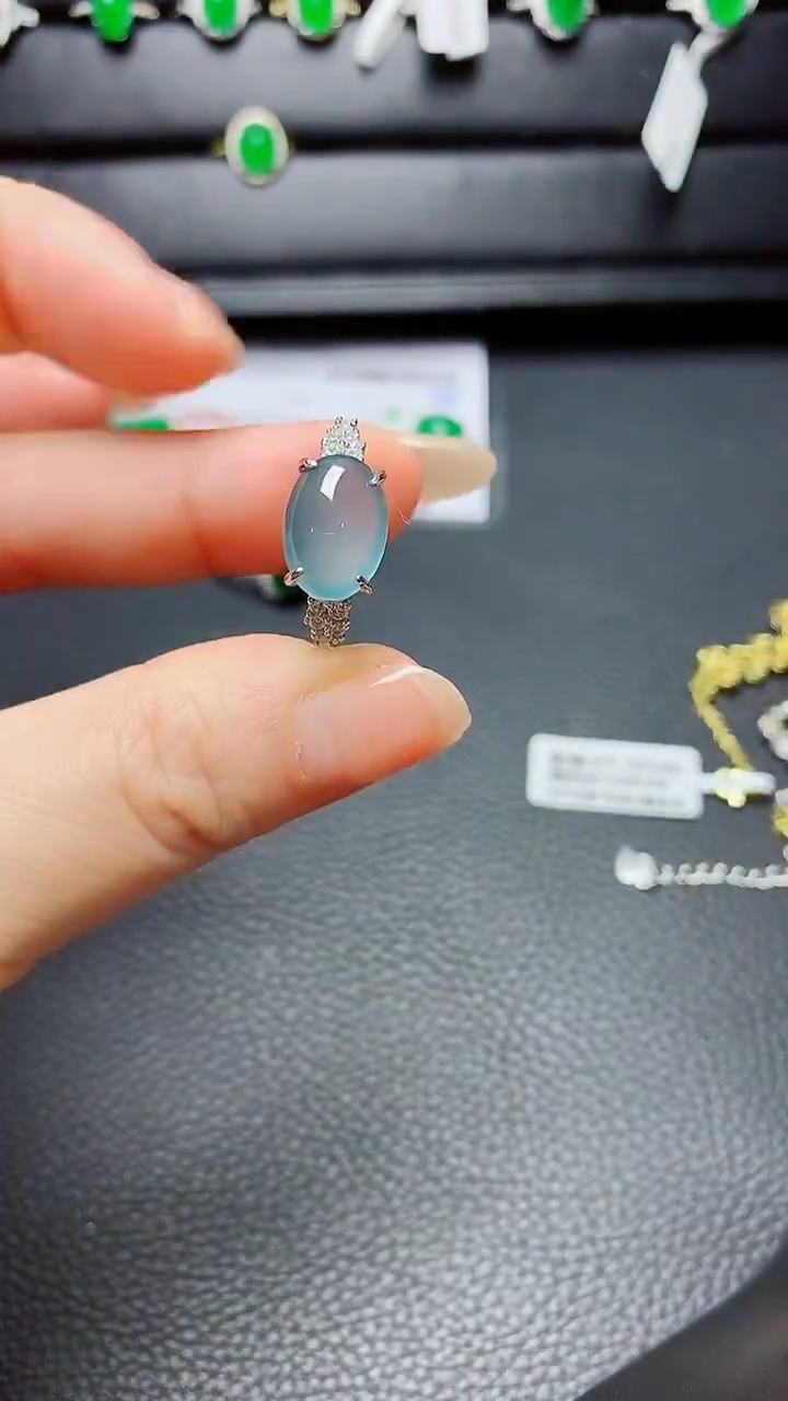 银S925镶嵌戒指翡翠 天然翡翠A货s925银镶