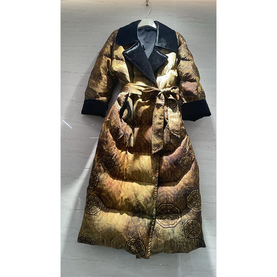 【渣渣推荐】印花街头风中长款时尚V领修身鹅绒服MY517