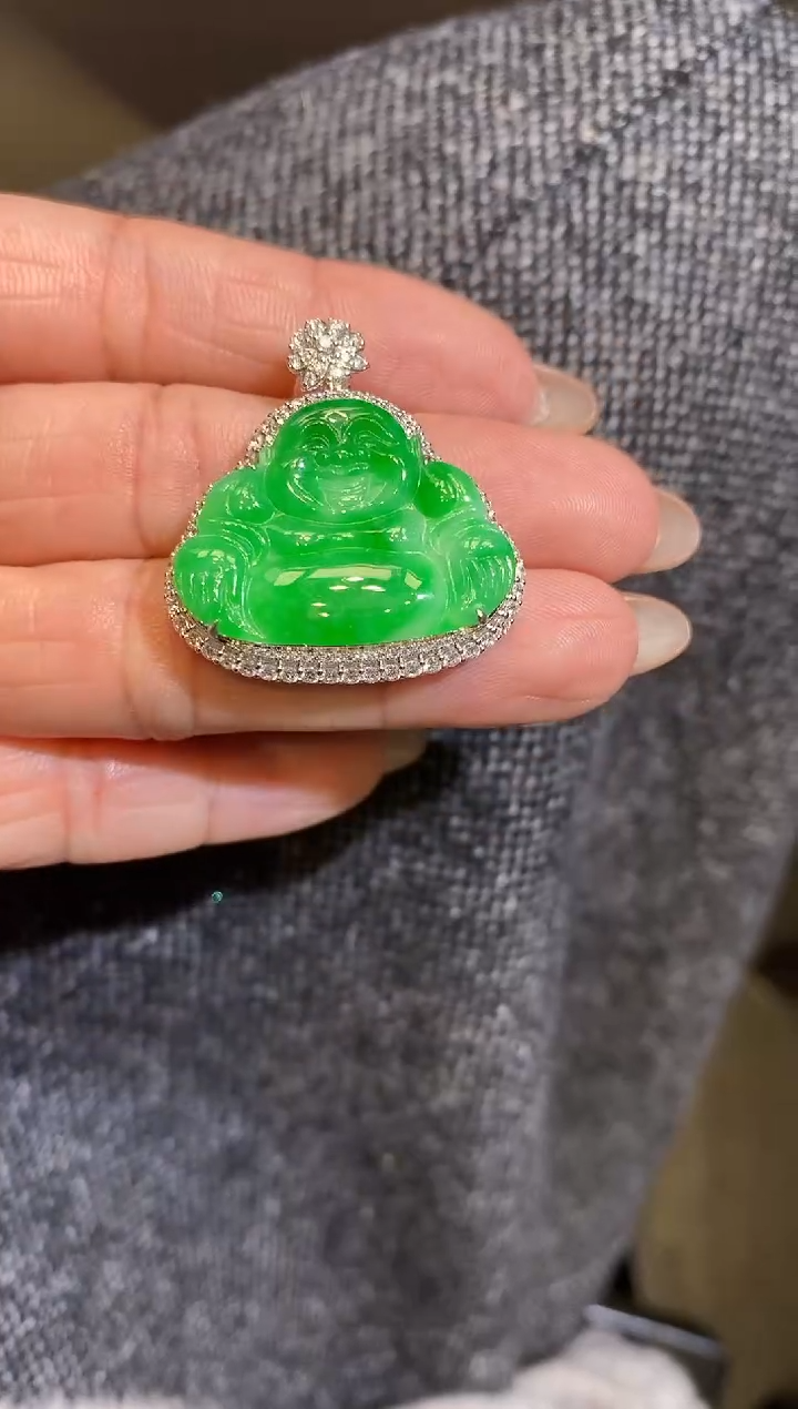 吊坠(不含链)18K金镶嵌翡翠佛公
