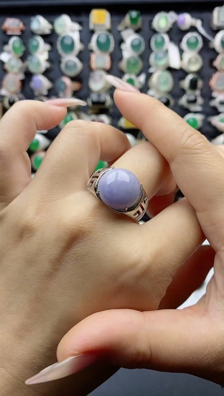 【闪购商品】翡翠戒指银S925镶嵌天然翡翠男戒