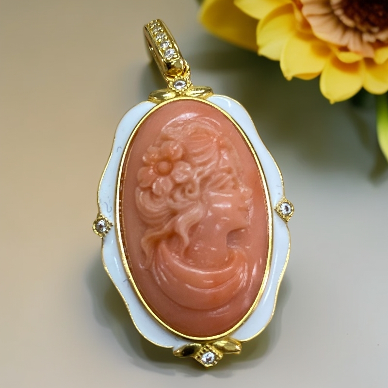 天然莫莫珊瑚925银镶嵌吊坠复古优雅百搭款