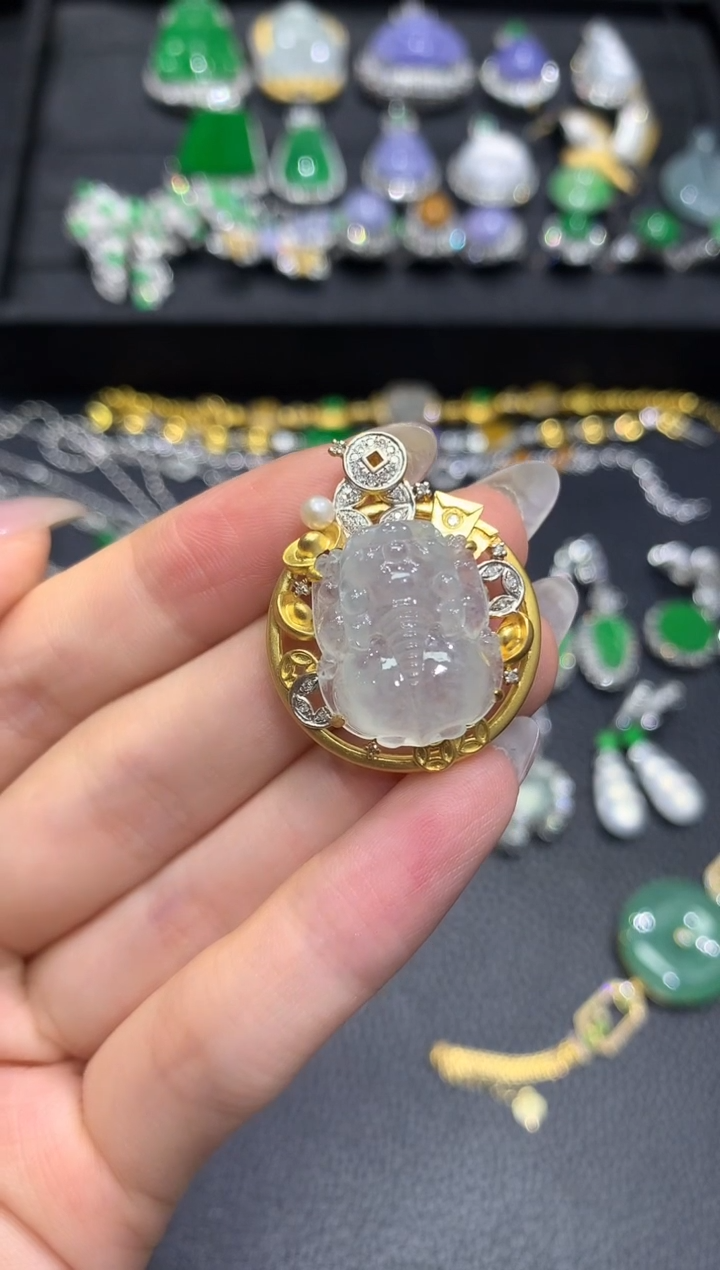 吊坠(不含链)18K金镶嵌翡翠14