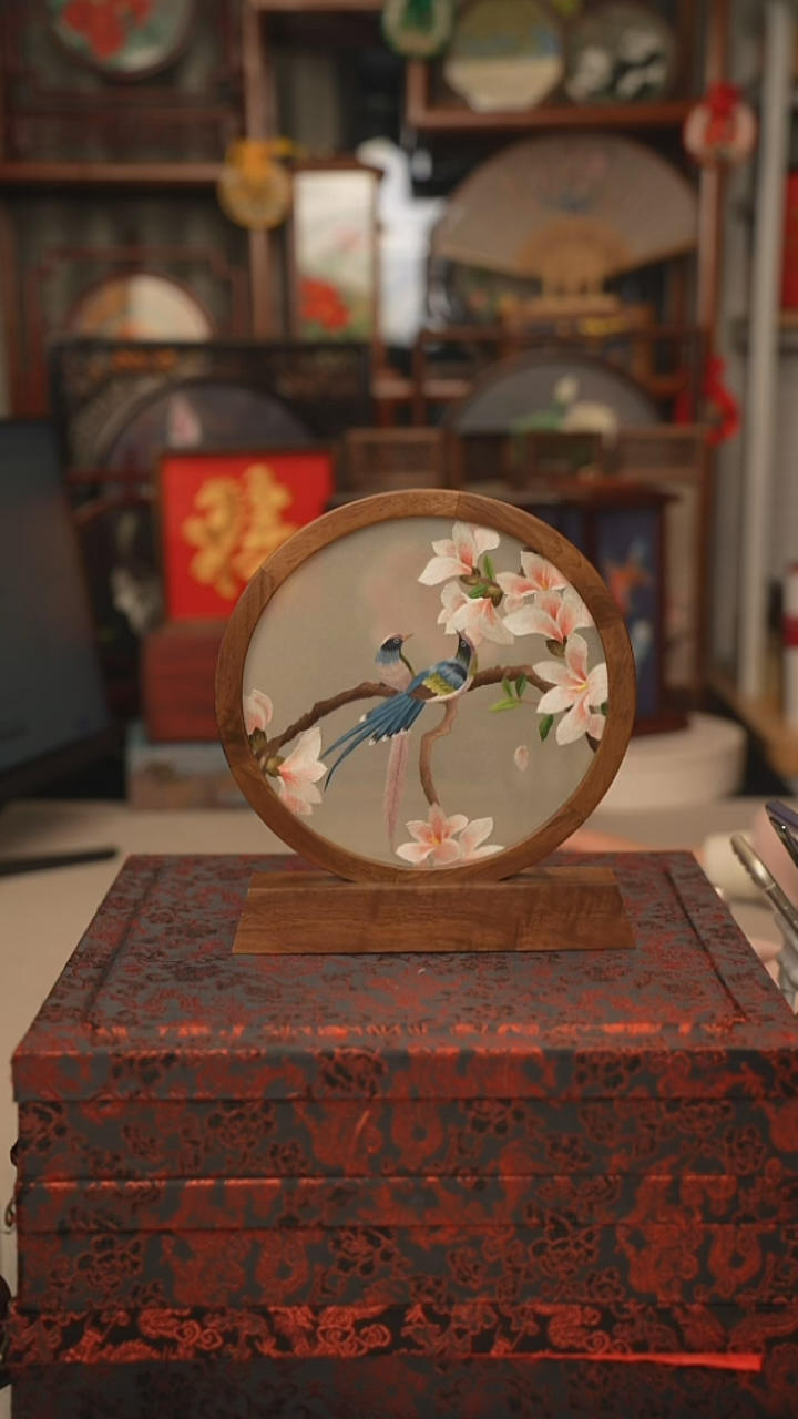 扇子摆件摆台双面绣花