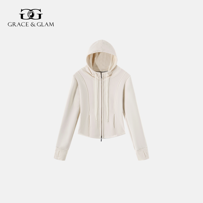 秋冬暖绒小蛮腰连帽防风衣外套