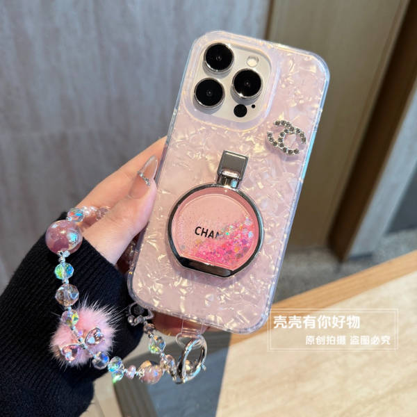 适用苹果华为荣耀oppo/vivo手机壳贝壳纹香水瓶支架防摔简约气质