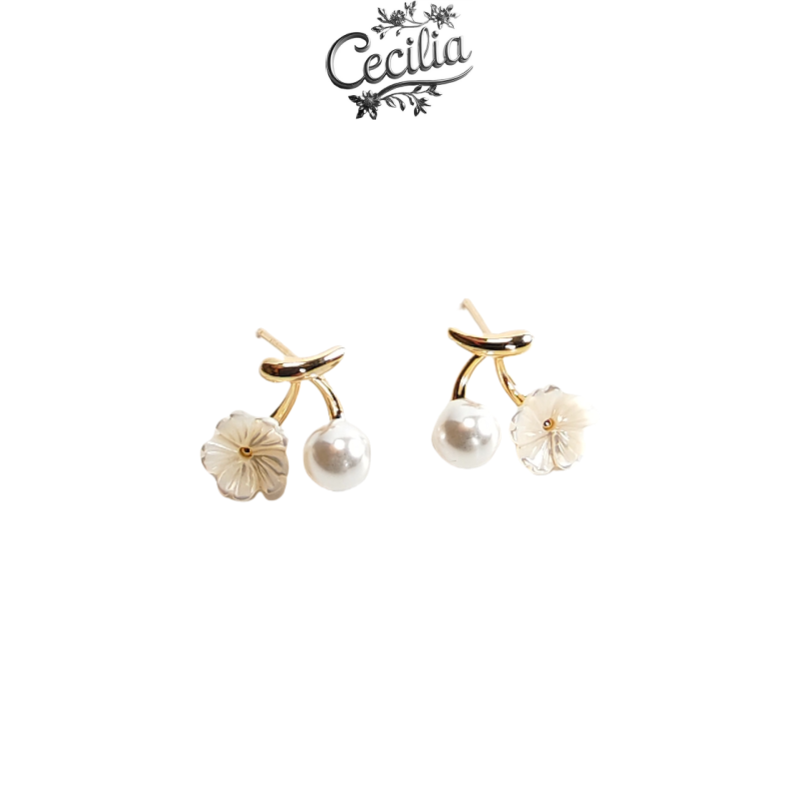 铜合金耳饰 Cecilia 珍珠花漾耳钉珍珠花朵绽放清新甜美M-E15