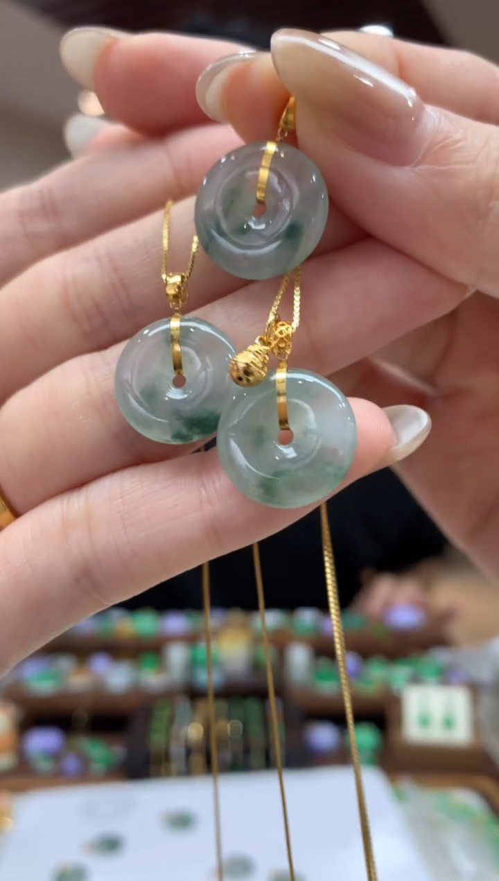 翡翠18K金镶嵌吊坠(不含链)平安扣 多样性发货1件