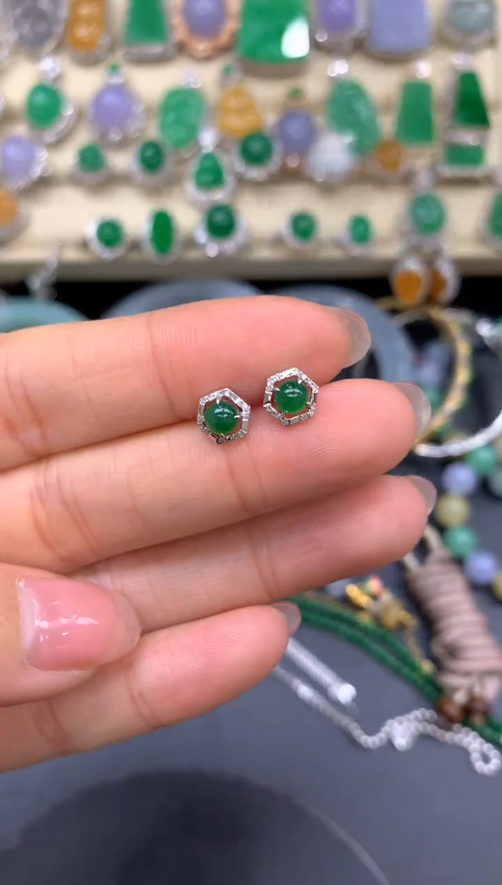 【闪购商品】翡翠耳饰18K金镶嵌215-中国好珍宝