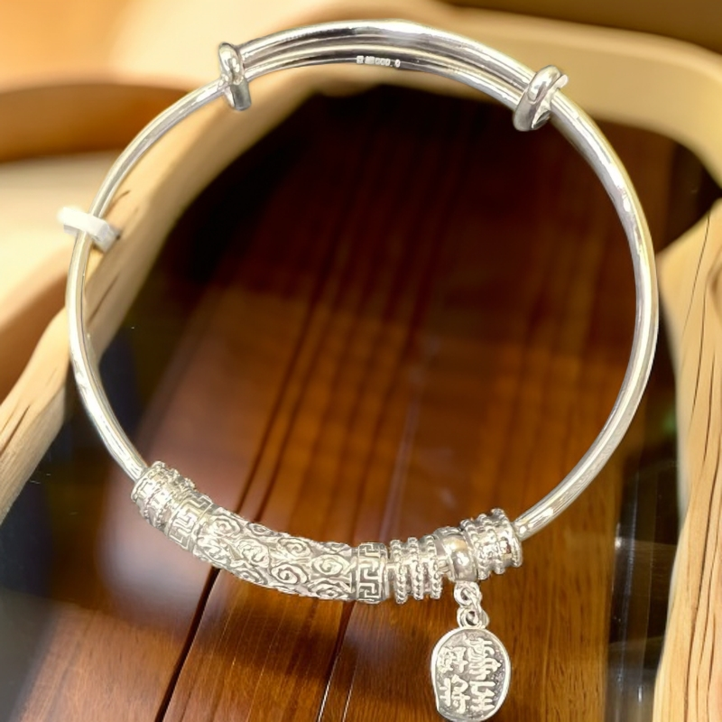 祥鑫银饰 好事将至推拉口手镯C032  精品手镯 无礼盒