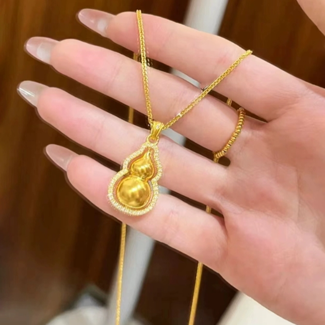 福韵天玺 铜合金项链 《韵系列》国风时来运转双面点钻葫芦项链