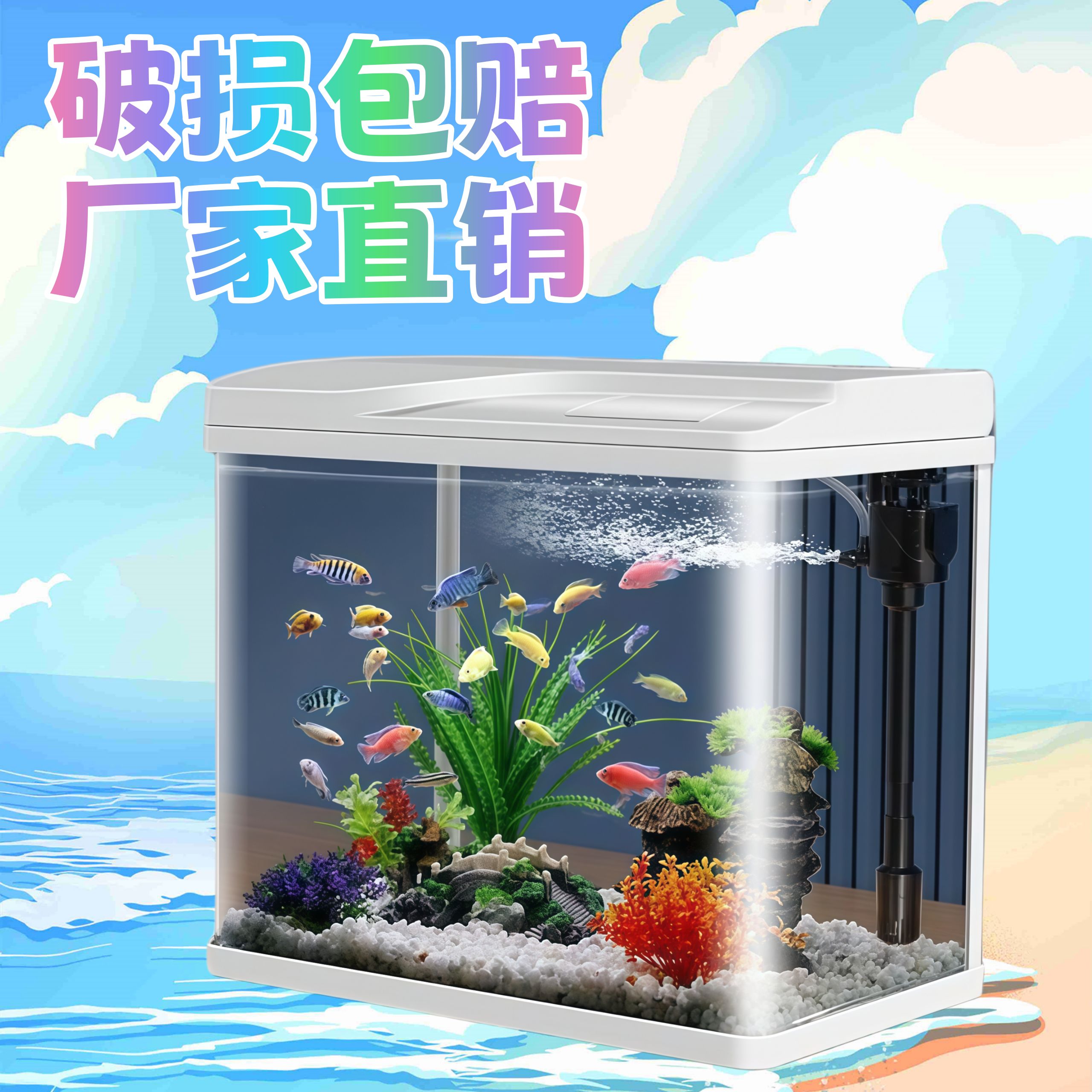 620款-水族箱鱼缸生态缸办公室鱼缸免换水小型金鱼缸懒人缸循环