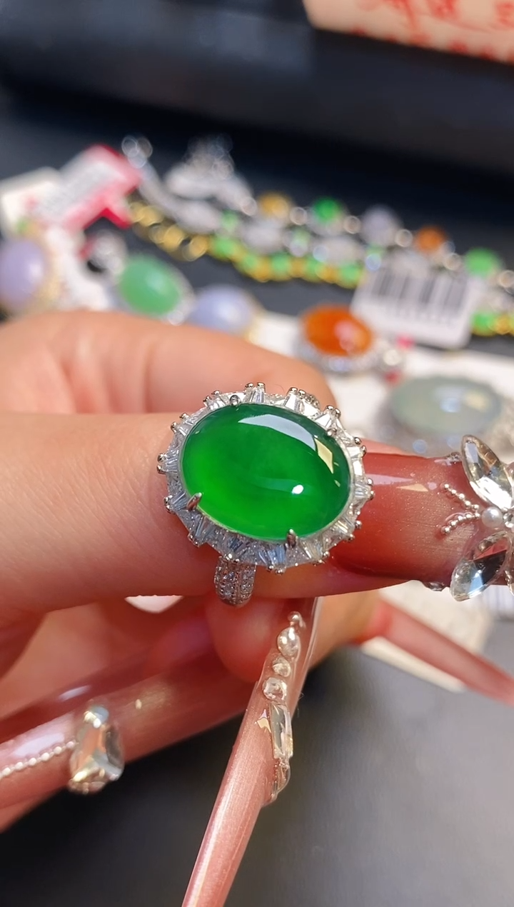 银S925镶嵌戒指翡翠宋***金天然