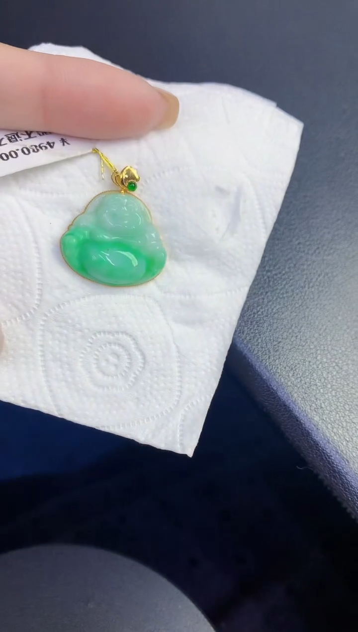 颈饰18K金镶嵌翡翠缅甸天然翡翠A货