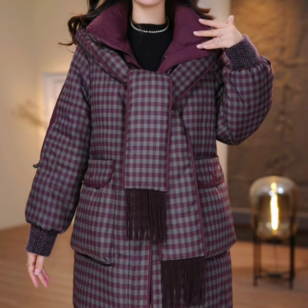2025新款棉服洋气时尚中年女装中长款加厚连帽棉袄