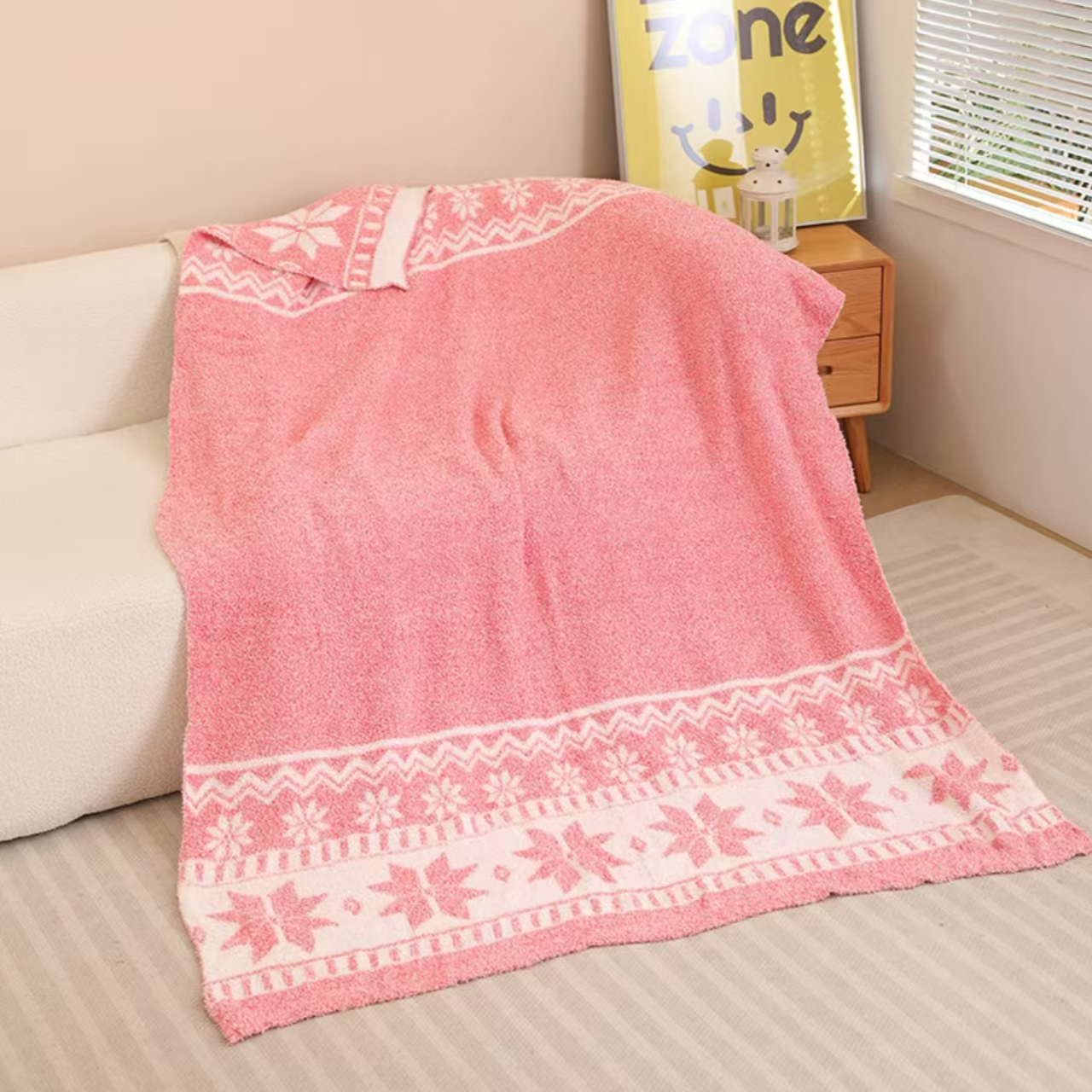 2025新款时尚轻奢简约八角花半边绒多功能毯