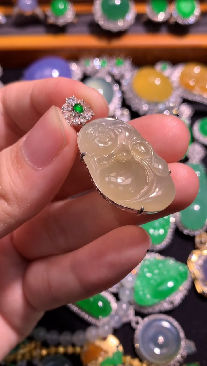 翡翠18K金镶嵌吊坠(不含链)翡翠