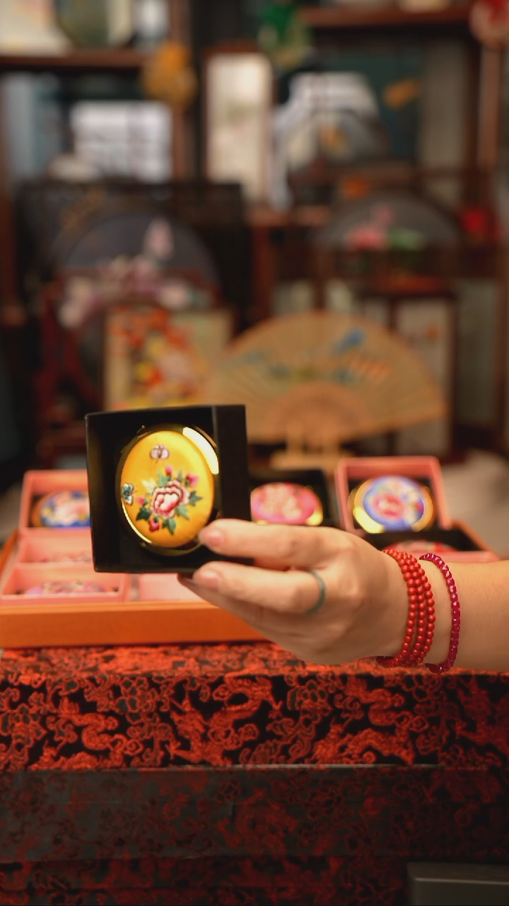 扇子镜子 绣花双面非遗