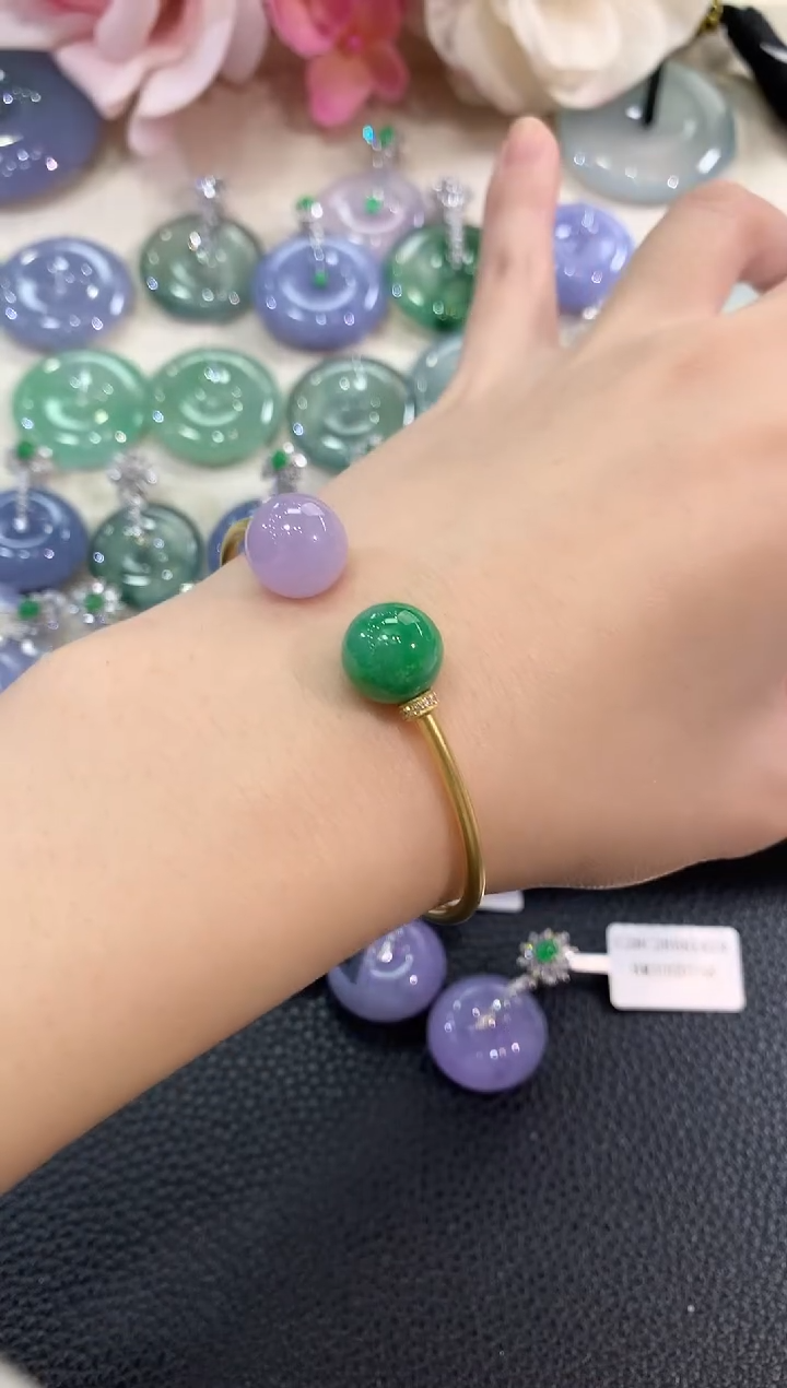 18K金镶嵌手镯翡翠冬日珠宝Q114紫货有色差