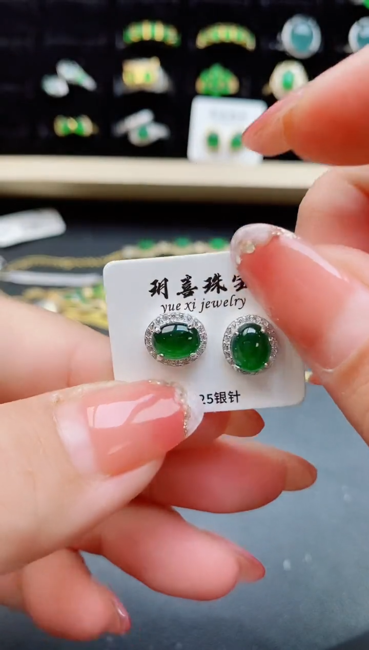 【闪购商品】翡翠耳饰银S925镶嵌12121