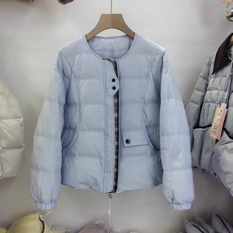 格子拼接短款女宽松保暖加厚外套