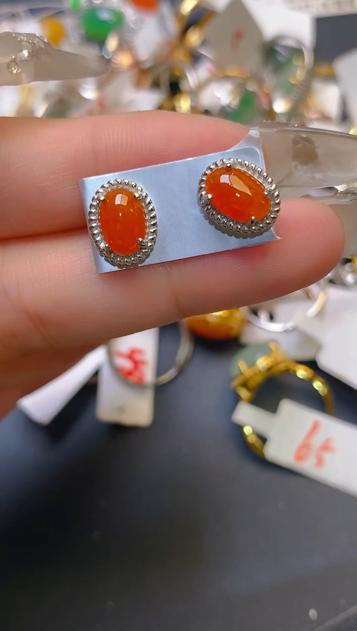 【闪购商品】翡翠耳饰银S925镶嵌天然A货翡翠1