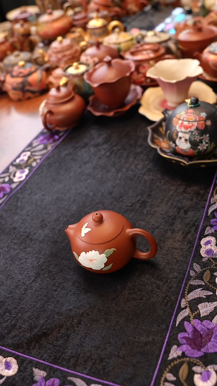 茶壶紫砂朱泥小白花西施