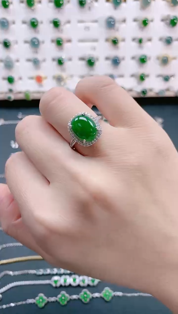 【闪购商品】翡翠戒指银S925镶嵌天然翡翠