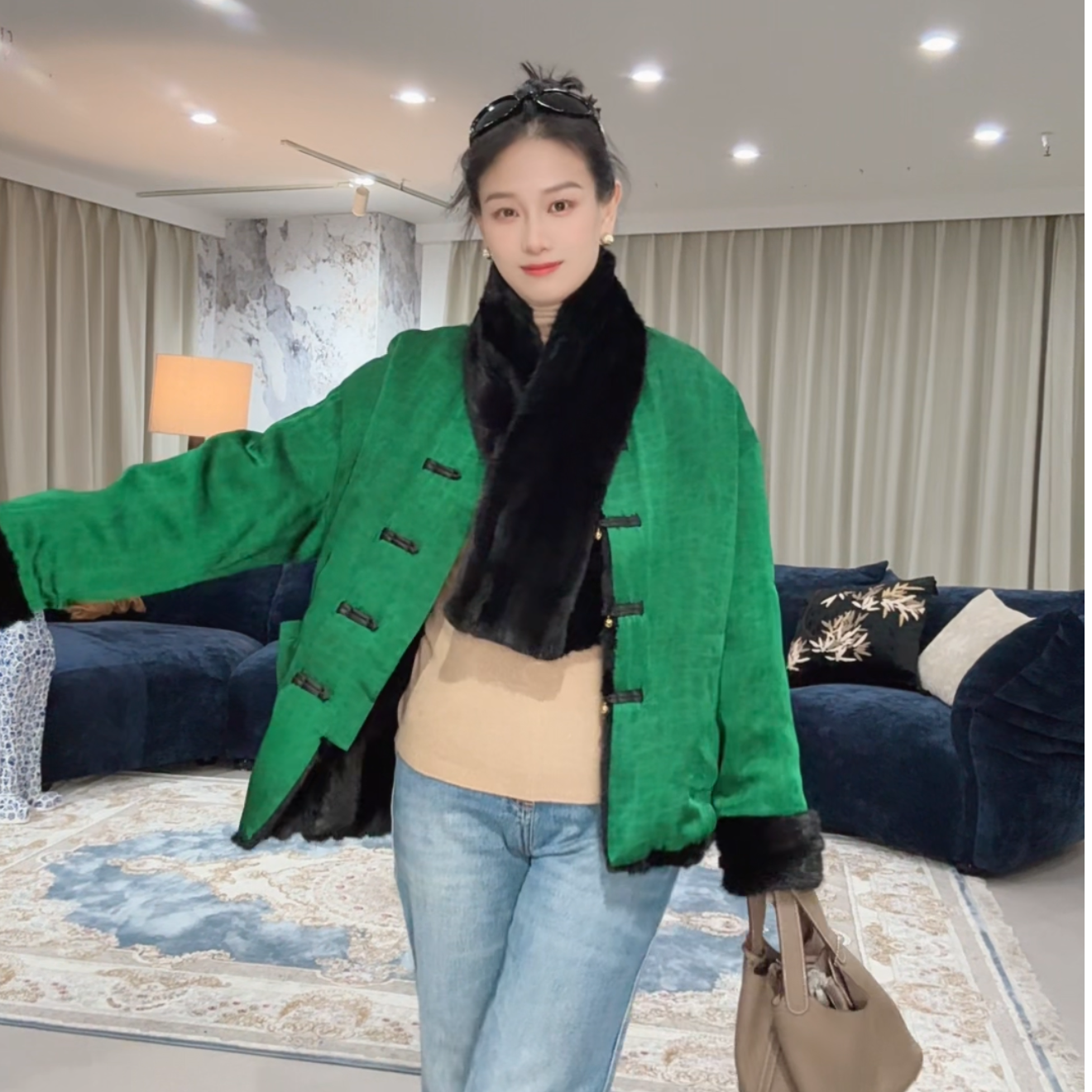 貂皮两面穿每年可换面!人丝木薯丝2025大衣水貂毛皮草外套女23019