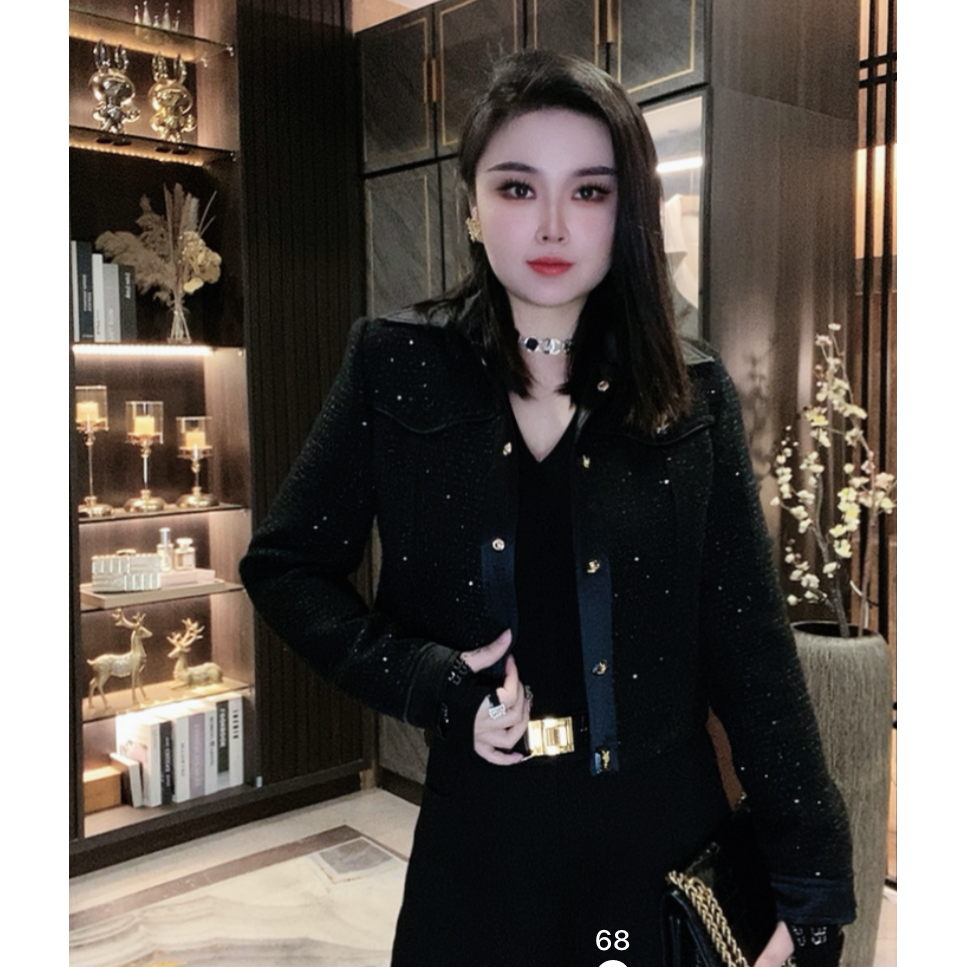 轻奢气质重工设计感短款时尚显瘦设计师不规则羊毛粗花呢外套