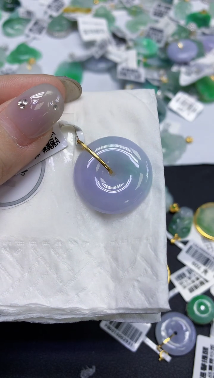 颈饰18K金镶嵌翡翠天然缅甸翡翠A货百元以上9元证书费自理