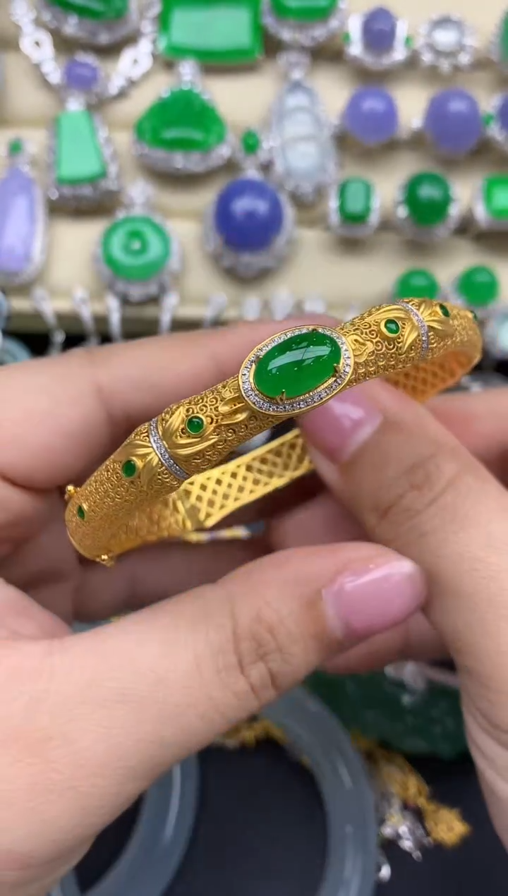 【闪购商品】翡翠手镯18K金镶嵌883-中国好珍宝