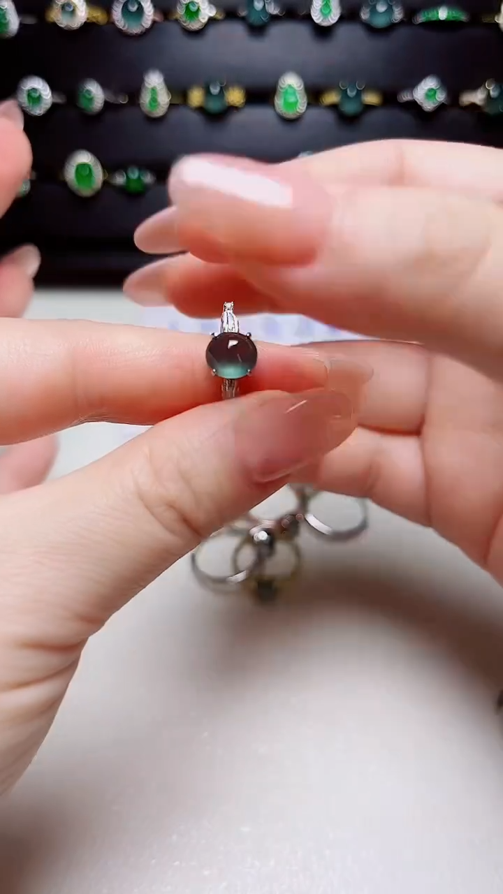 翡翠戒指银S925镶嵌天然翡翠s925银