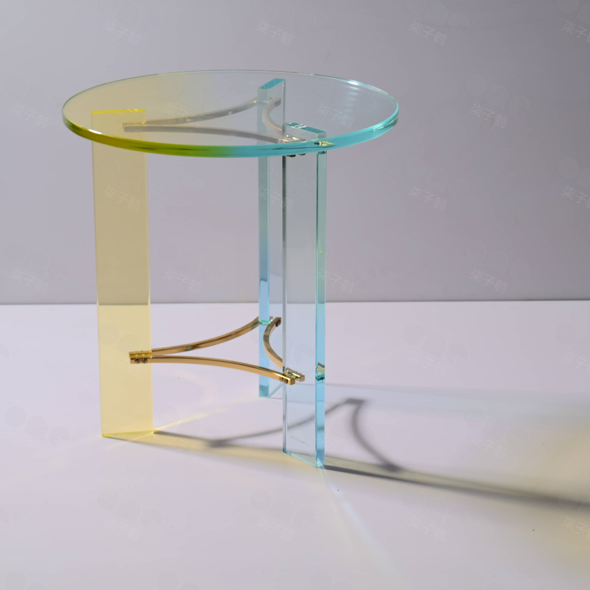 彩虹茶几小圆桌子现代简约客厅沙发边几亚克力炫彩角几阳台咖啡桌