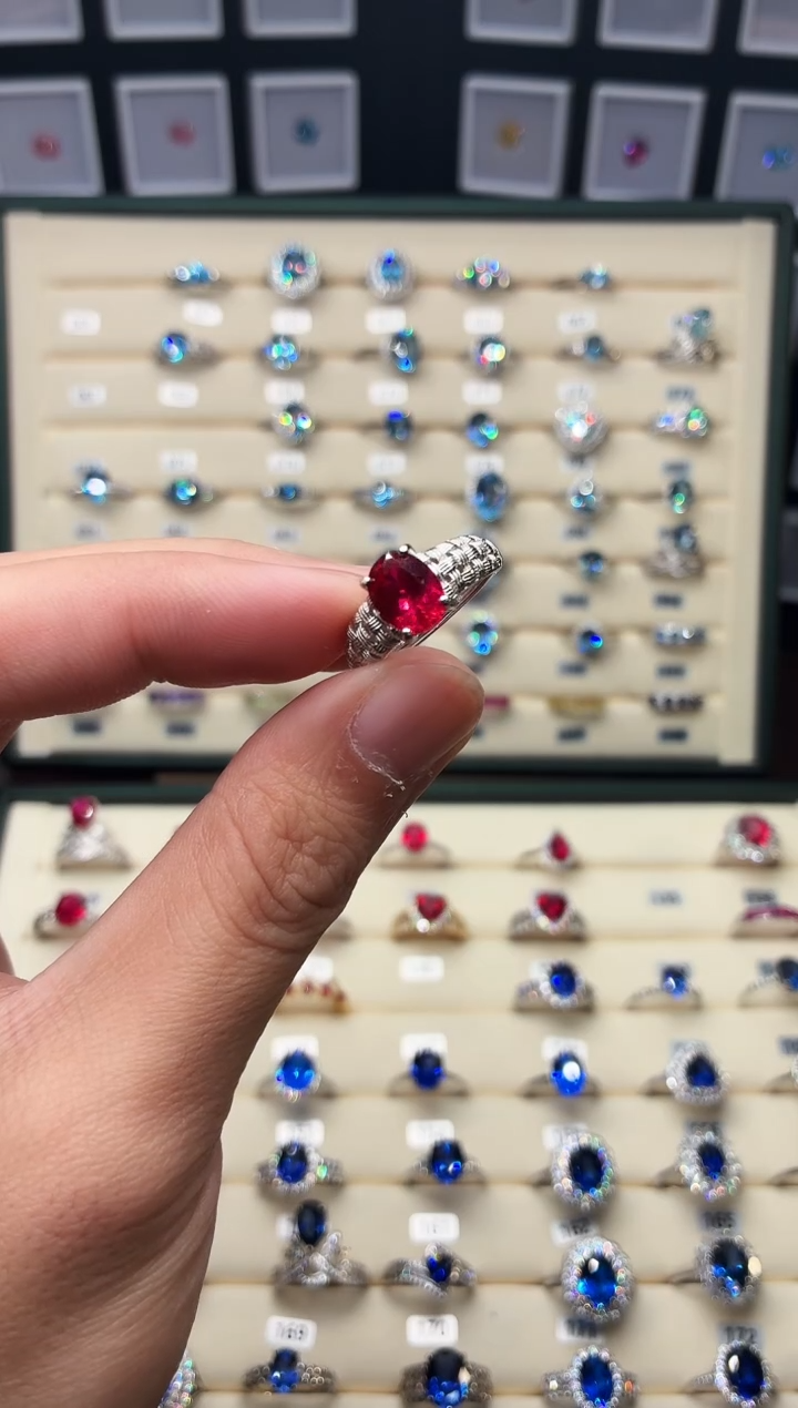 无925银轻奢正鸽血红色女神戒