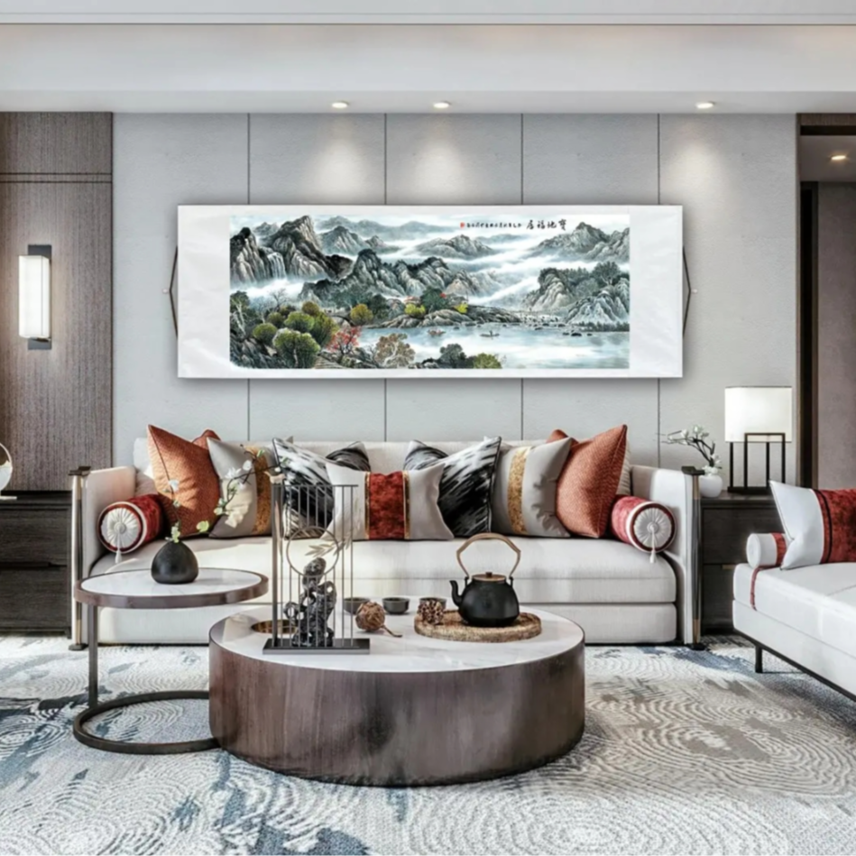 林语阁3.2*1（宝地福居）客厅办公室书房茶室玄关高清数字微喷软装