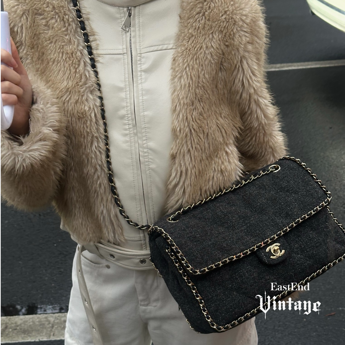 95新 Chanel/香奈儿 東区-灰色毛呢滚边Cf/20059