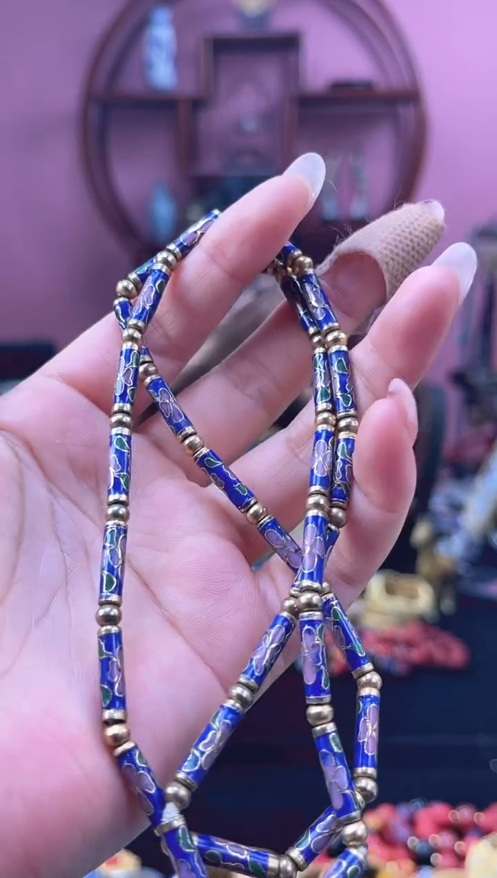 非遗 景泰蓝竹节项链 大版 宝蓝