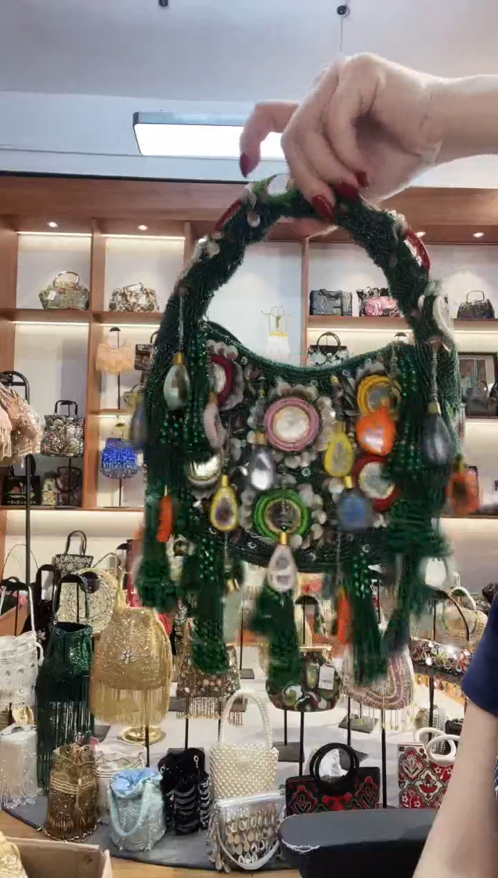 织物682手工珠珠包包腋下斜跨包手拿包手提晚宴包 