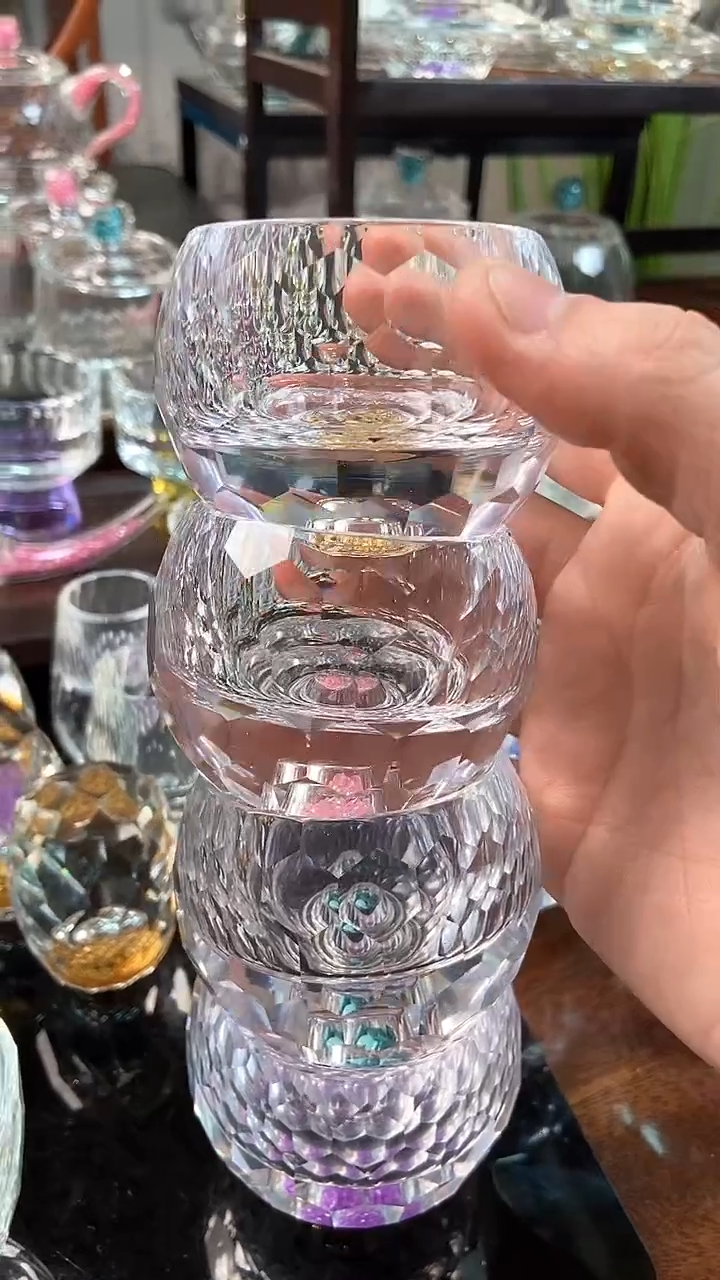 【闪购商品】玺宴新款水晶球形茶碗紫罗兰绿松石金箔粉钻