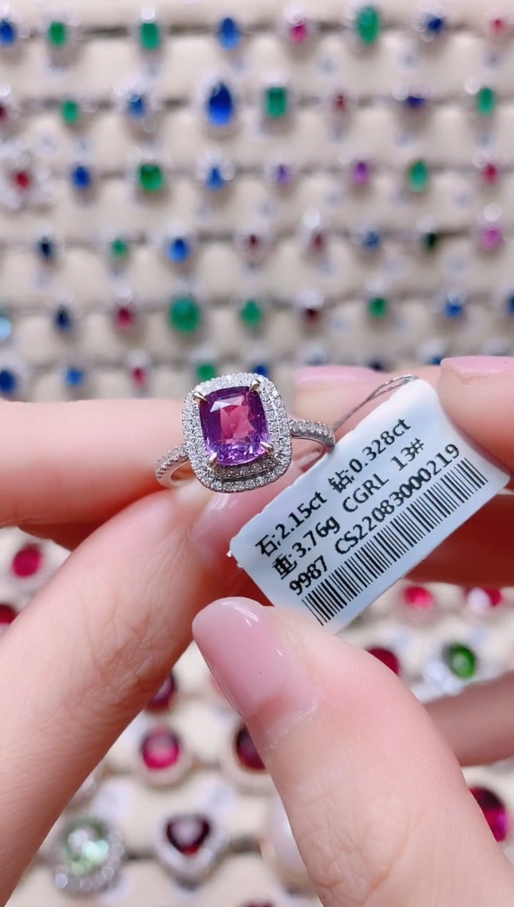 彩色蓝宝石18K金戒指18K金镶嵌1