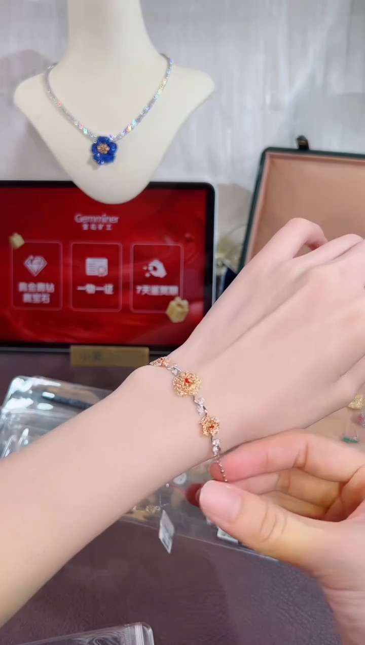 彩色蓝宝石手链18K金镶嵌BB5020-A#-W+Y#65