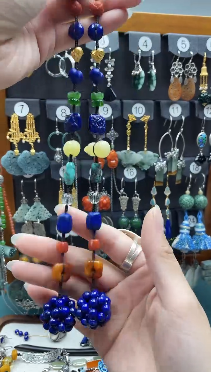 青金石银S925镶嵌耳饰漫**端饰品