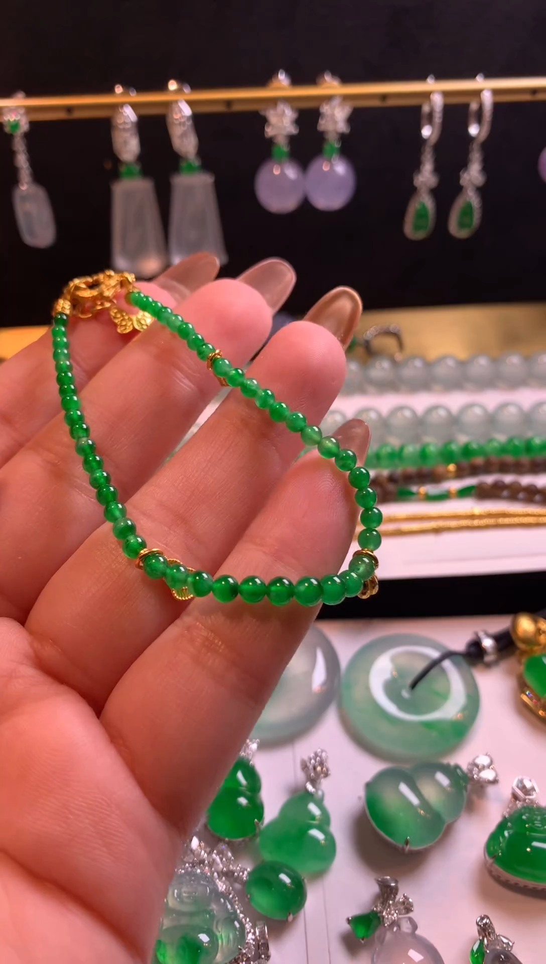 足金镶嵌手链翡翠小米珠手链