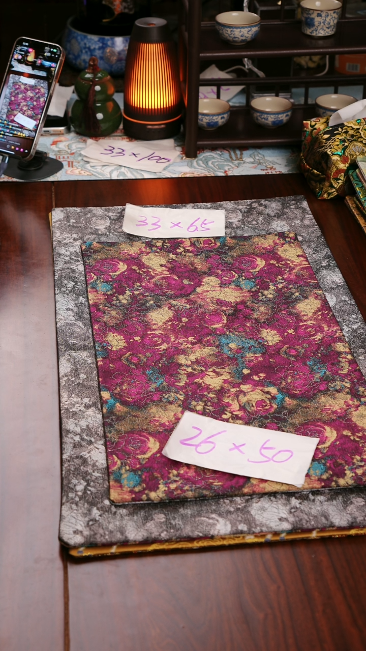 【鎏金玫瑰紫灰双面】中国风干泡织锦茶席26*50