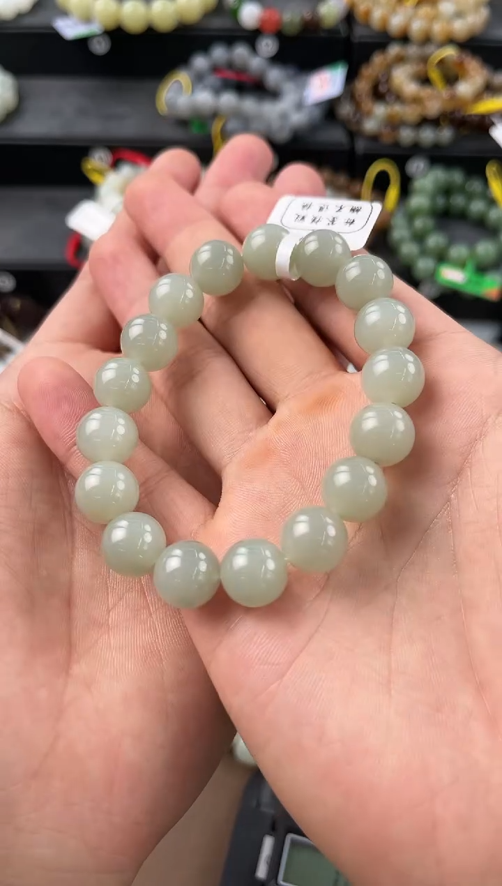 【闪购商品】和田玉未镶嵌手串且末青白手串卡12微色差