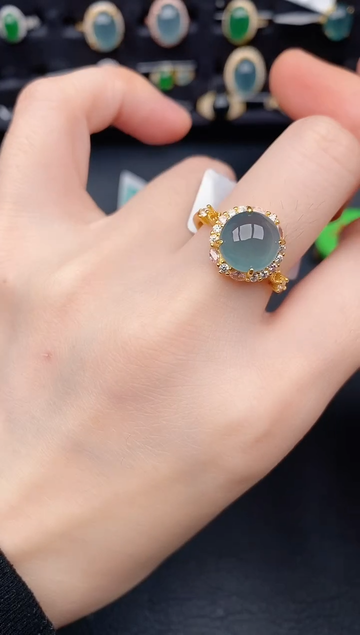 银S925镶嵌戒指翡翠天然a货翡翠608