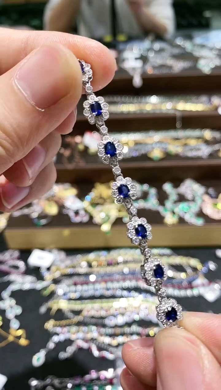 【闪购商品】蓝宝石手链银S925镀金镶嵌手链